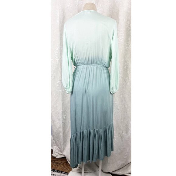 Young Fabulous & Broke Ocean Ombre midi dress asymmetrical ruffle faux wrap M - Picture 7 of 10